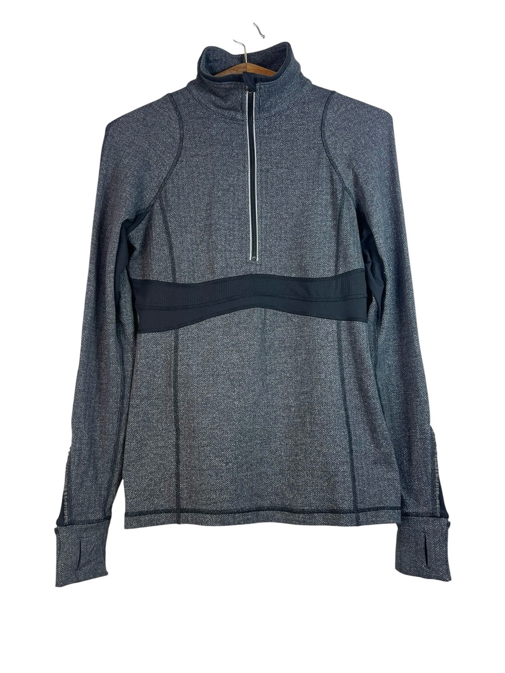 Lululemon 1/2 Zip Pullover Herringbone Size 8 Gray Grey Black Accents Reflective